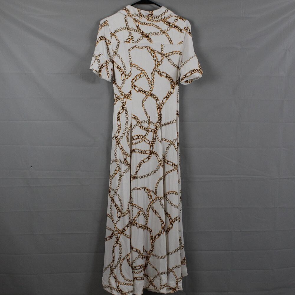 Maeve Dress XS Chain Printed Short Sleeve Maxi White Elegant Party Chic Classic - Picture 9 of 13